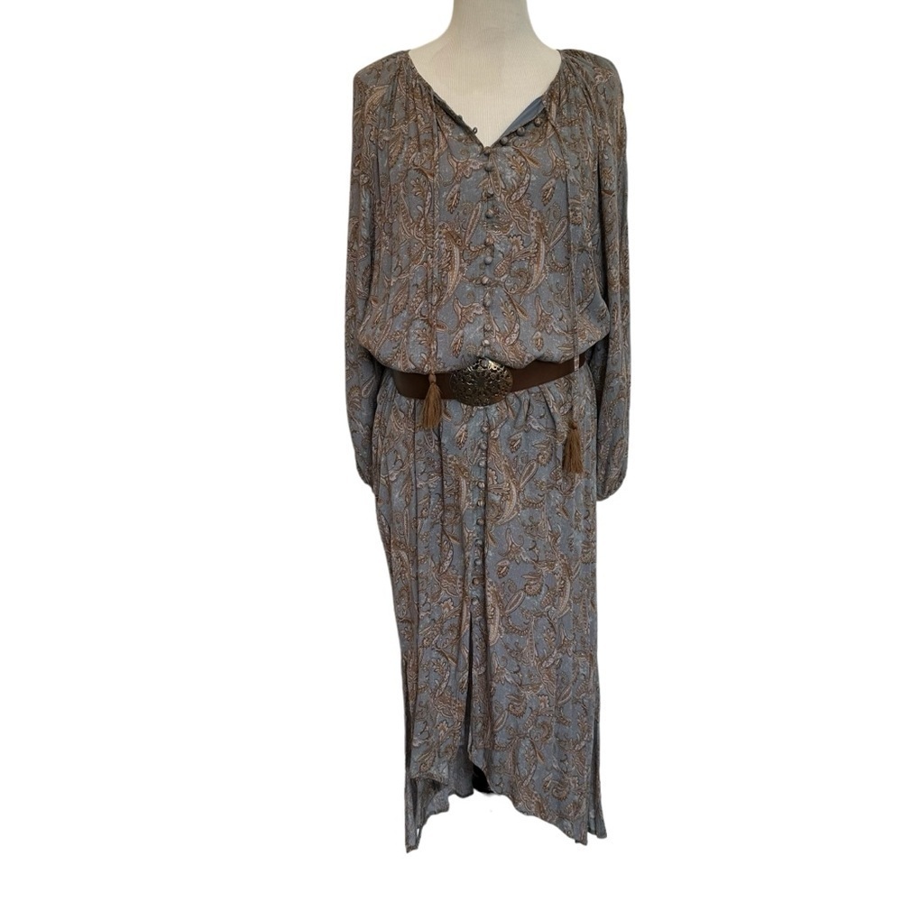 Western paisley dress forum midi button front long sleeve dress. - Picture 2 of 16